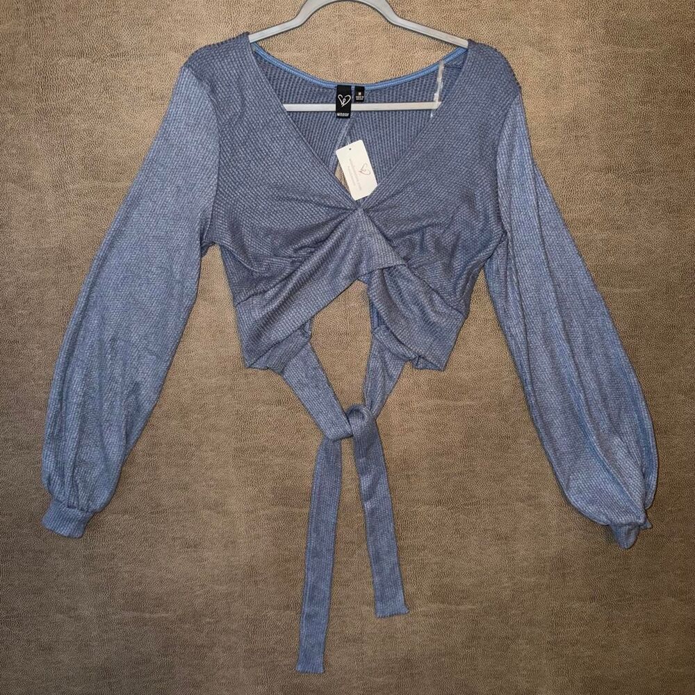 NWT Windsor denim blue crop tie top